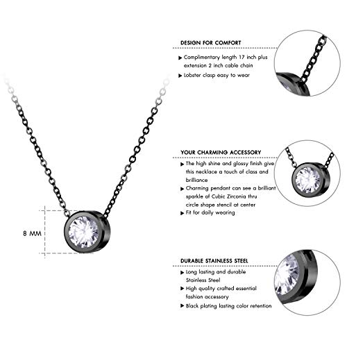 555Jewelry Stainless Steel Round CZ Solitaire Sparkly Bezel Pendant Necklace3