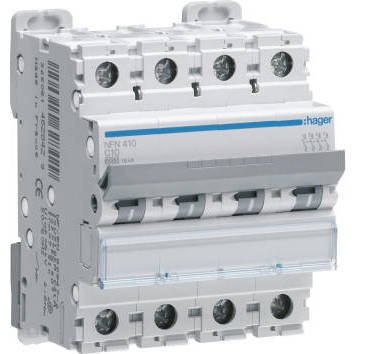 Disyuntor Hager – 4 polos – 25 A – 6 KA – Curva C – Tornillos/Tornillos