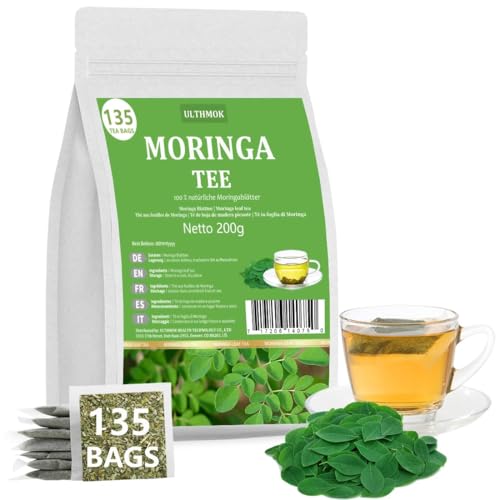 Hojas de Moringa | Infusión de Hojas de Moringa | Té de Hierbas | Hojas de Moringa puras 100% naturales, sin cafeína ni aditivos (135 bolsas)