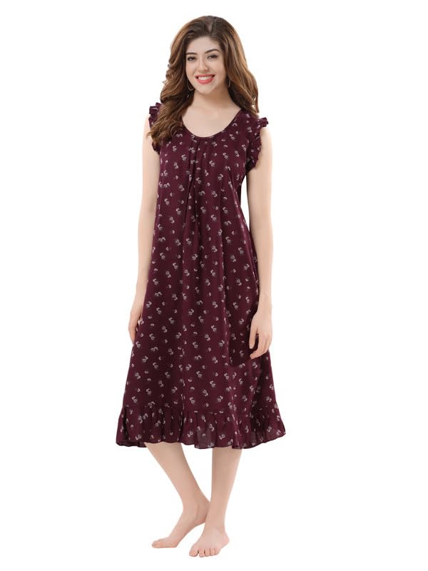 Image of Women's Viscose Blend Comfort Short Nighty with Side Pockets | Soft Printed Short Night Dress for Everyday Wear | Easy to Wear (CS5001)
