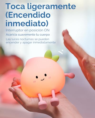 Miniatura 7 de Wrischan Luz Nocturna Infantil, Kawaii Durazno Luz Nocturna Infantil, Atenuación Táctil, Recargable Con Función De Temporizador Portátil Luz De Noche, Regalos Infantiles Para Niños Y Niñas