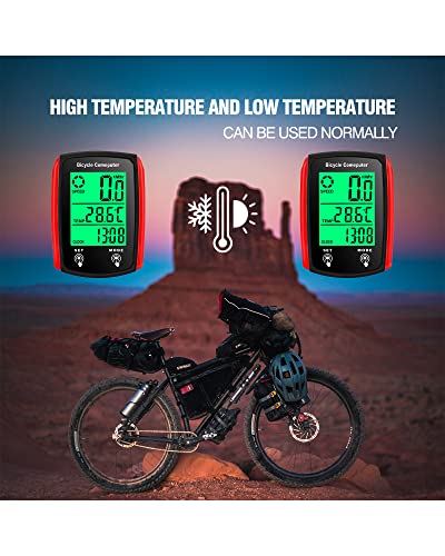 Ieohen Bicycle Speedometer Odometer, Wired Bike Computer Waterproof, 27 in 1 Functions, Electric Bike Control Panel Bicycle Accessories LCD Display with Backlight Auto Wake Up (Red)