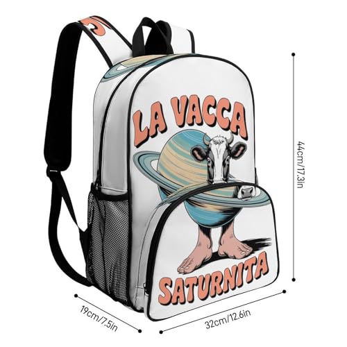 La Vaca Saturno-Saturnita Merch Large Travel Backpack Italian-Brainrot Meme Waterproof Lightweight Daypack White 44x32x19cm2