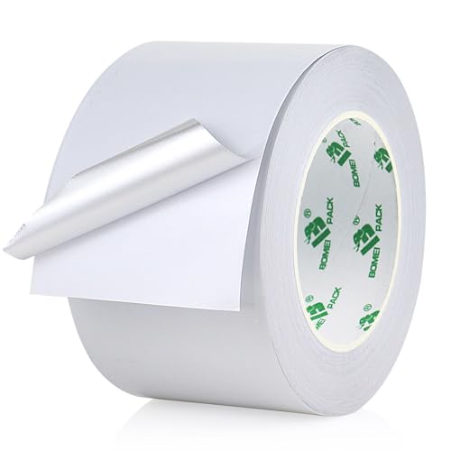 BOMEI PACK Large Ruban adhésif en aluminium 50 m ruban métallique très résistant, résistant à la chaleur, parfait pour l'étanchéité et le colmatage, réparation des métaux (Blanc 75mm*50m)
