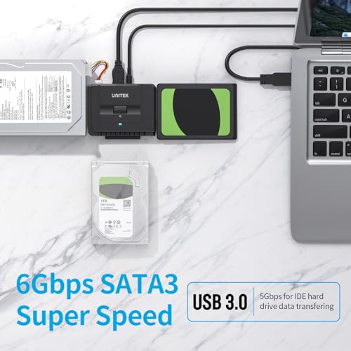 Image of Unitek USB 3.0 to IDE and SATA Converter External Hard Drive Adapter Kit for Universal 2.5 /3.5 HDD /SSD Hard Drive Disk, One Touch Backup Function, Included 12V /2A Power Adapter