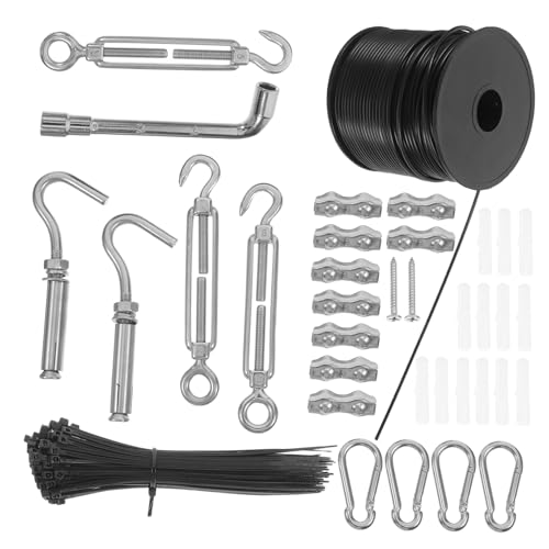 Balacoo 1 Set Stainless Steel Cable Kit for Outdoor String Lights Spring Hook and Tightener Durable and Waterproof Wire for Hanging Lights and Decorations