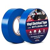 Blue Electrical Tape Waterproof - Professional Grade Insulation Vinyl Electrical Tape Flame Retardant for All Up to 600V Home and Industrial Electrical Repair 3/4 Inch 60 Feet 2 Rolls