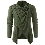 Mens Shirts Long Sleeve Vintage Cowl Neck Asymmetric Hem Split Solid T-Shirt Tops Blouse Pullover Jumper Sweatshirts