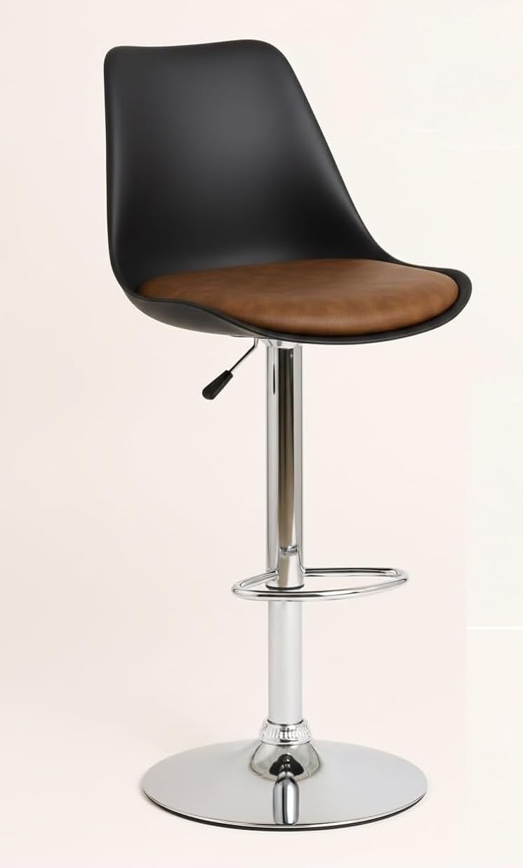 360 Revolving Height Adjustable Swivel Bar Stool/Kitchen Chair Stool Modern PU Leather Suitable for Kitchen, Cafeteria, Dining,Pubs, Office, Shops (Brown and Black)-image-21