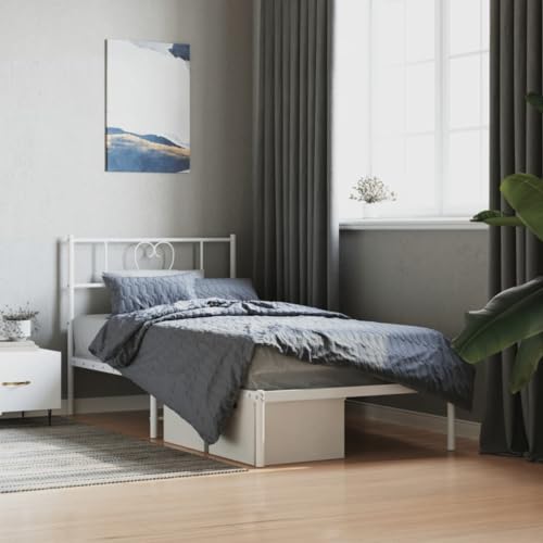 vidaXL Bettgestell, Bettrahmen mit Kopfteil Lattenrost, Metallbett Bett für Schlafzimmer, Einzelbett Gästebett, Metall Weiß 90x190cm – Bild 3