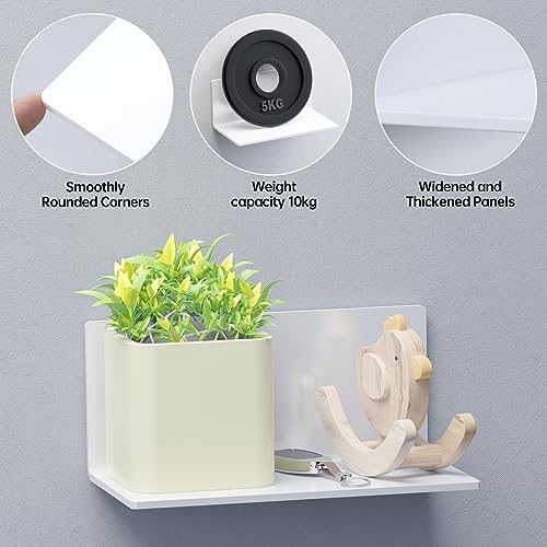 Toski Wandregal Weiß Ohne Bohren, Selbstklebende Regale Groß für Wände 20cm Breit, Regal Ohne zu Bohren 2er-Set, Acryl Schwebend Regal für Badezimmer/Wohnzimmer/Schlafzimmer/Küche/Büro