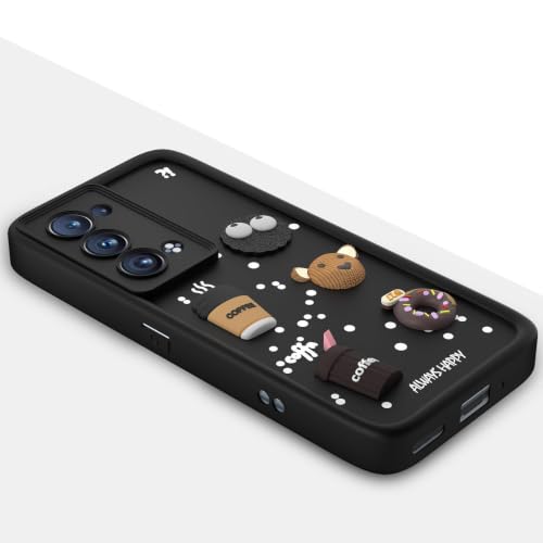 Image of Bintage Back Cover Compatible for Oppo Reno 5 PRO 5G | Cute 3D Taddy Ball Bear Milk Cake Coffee Silicon Case Full Body & Camera Protection - Black