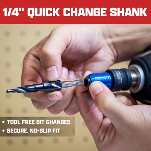 Image of NEIKO 10605B Step Drill Bit, 6 Steps 3 /16 inch to 1 /2 inch Spiral M35 Cobalt, AlTiSiN Coated, 1 /4 inch Quick Change Step Bits for Steel, Metal, Wood, Plastic, Unibit Cone Drill Bits, Two Flute