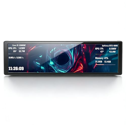 Image of Dpofirs 9.2 Inch FHD PC Temperature Display Panel, Computer Secondary Screen with Dynamic Video Themes and Single Cable Setup for CPU GPU Monitoring and Custom Desktop Setup (Black)