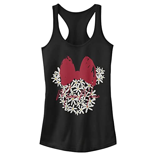 Juniors Mickey & Friends Floral Minnie Mouse Logo Racerback Tank Top - Black - Large