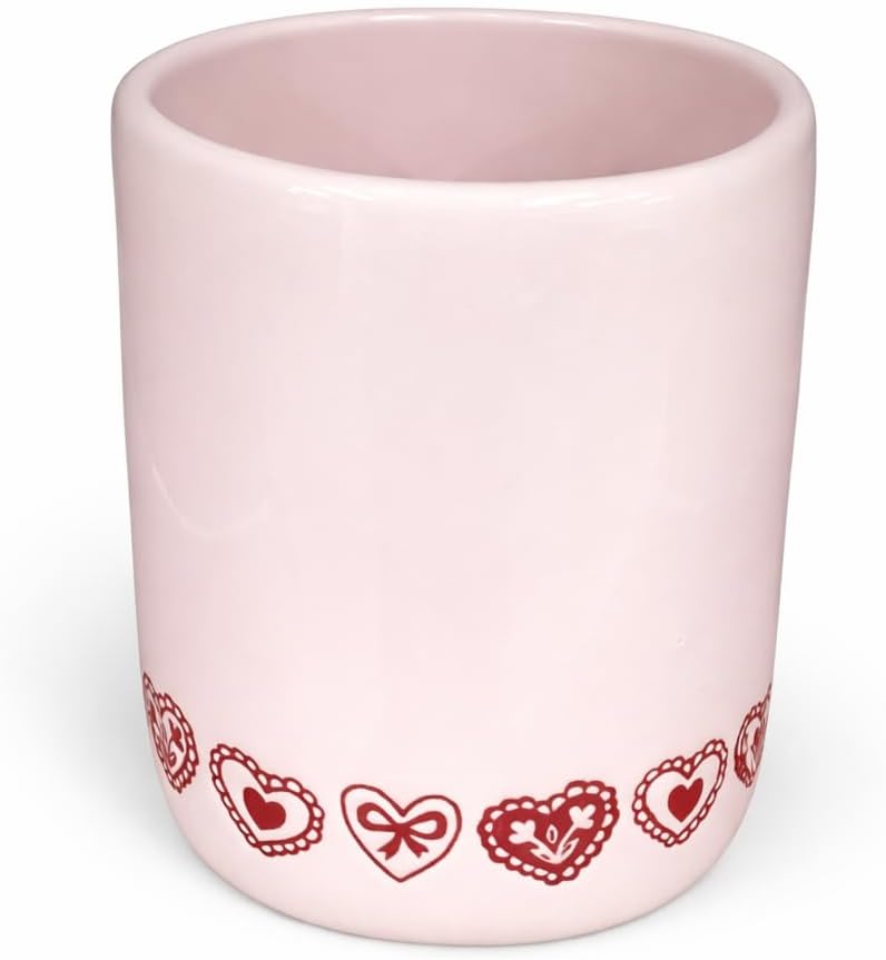 Rae Dunn Valentine's Day Coffee Mug, Blush Pink - Love is Sweet - Heart Border