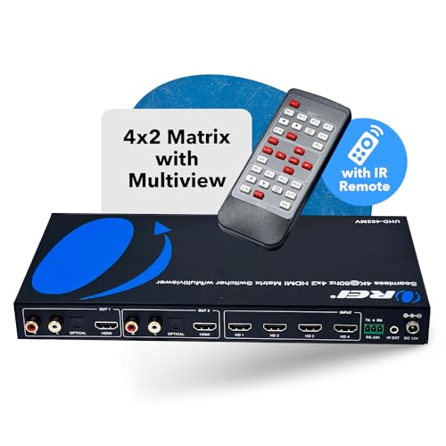 Image of OREI 4K Multi HDMI Viewer Quad 4 in 2 Out, Matrix Switcher 4 Ports Seamless IR Remote Support 4K @ 60Hz 1080P for PS4 /PC /DVD /Security Camera, HDMI Switch Optical Audio L /R Output - UHD-402MV | Multiviewer HDMI 4K, HDMI 4x2 Quad Multiviewer - 18Gbps, HDCP 2.2, Dual HDMI Out, 8 Display Modes, Audio Extraction