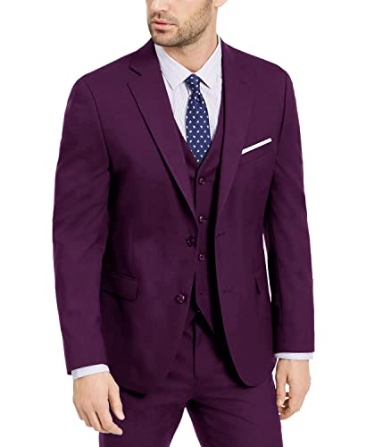 Image of Furuyal Men's Suits 3 Piece Slim Fit Suit Set,Two Button Wedding Business Tuxedo Solid Blazer Jacket Vest Pants with Tie