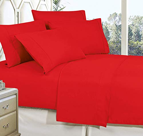 Celine Linen Best, Softest, Coziest Bed Sheets Ever! 1800 Thread Count Egyptian Quality Wrinkle-Resistant 4-Piece Sheet Set with Deep Pockets, King Red