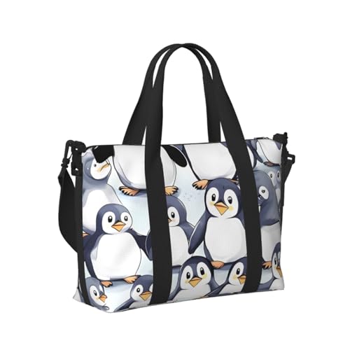 Travel Duffel Bag for Women, Large Shoulder Weekender Overnight Bag, Sport Gym Bag for Men, Carry On Tote Bags, many Cute Baby Penguins Sketch Luggage Bag for Travel Essentials2