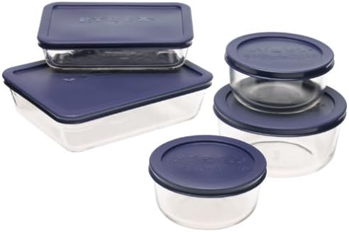 Pyrex Simply Store 10-Piece Glass Food Storage Set with Blue Lids