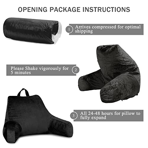 Downluxe Reading Pillow With Arms, Back Pillow For Sitting In Bed, Adult Bed Rest Pillow With Shredded Memory Foam And Removable Cover (18 X 15 Inches Black) #TOP3