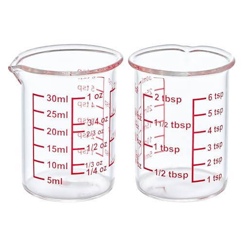 High Borosilicate Glass Measuring Cup with V-Shaped Spout, 30ml (1oz) | Pack of 2 – Precision Glass Measuring Cup for Kitchen & Bar