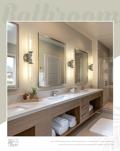 Image of Ken & Ricky Hardwired Modern 24 inch Wall Sconce,Brush Nickel | Clear Glass,Easy Install,Sconces Decor,1PK,Wall Light fixtures for Bathroom Mirror Living Room Hallway Bedroom