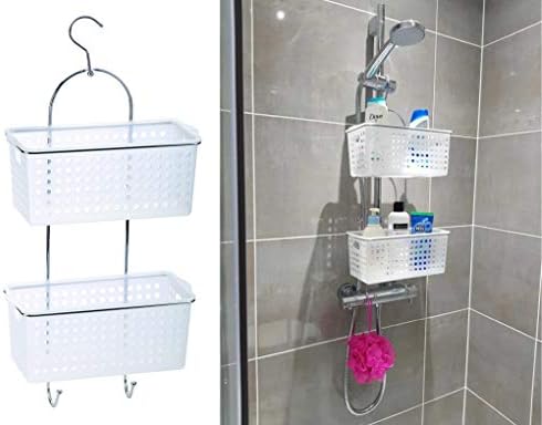HOMION 2 Tier Large Hanging Caddy With Plastic Extra Deep Baskets Shower Rack Storage Bathroom Organiser
