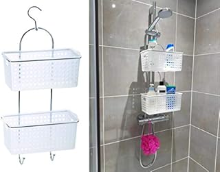 HOMION 2 Tier Large Hanging Caddy With Plastic Extra Deep Baskets Shower Rack Storage Bathroom Organiser