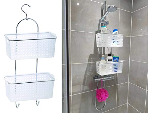 HOMION 2 Tier Large Hanging Caddy With Plastic Extra Deep Baskets Shower Rack Storage Bathroom Organiser