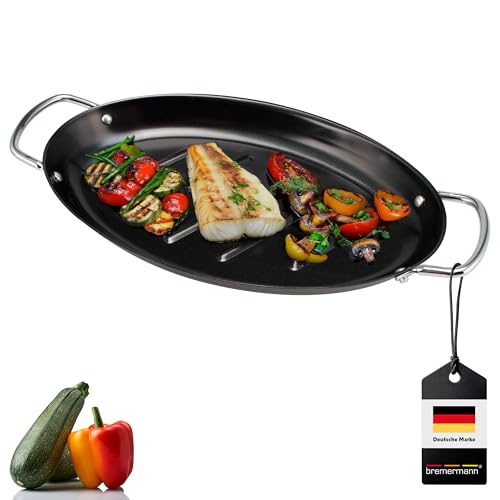 bremermann Fisch-Grillpfanne oval, Grillplatte antihaftbeschichtet, 39,5 x 20,5 cm (Schwarz, 1er)
