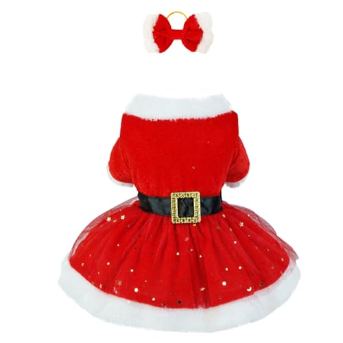 BRTNUP Hunde Kleid Weihnachten Hundekostüm Rot Hund Prinzessin Kleid Winter Samt Haustier Weihnachtskostüm Kleidung für Kleine Hund Katze Chihuahua Yorkie (M)