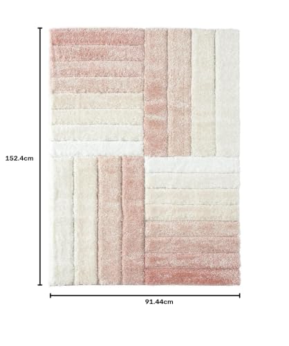 Image of Carpets for Living Room 3 x 5 Feet Soft Smooth Thick Non-Slip Fluffy Shaggy Area Rug for Bedroom, Drawing, Kids Room, Office with Upto 2 Inch Microfiber High Pile (Pink Ivory)