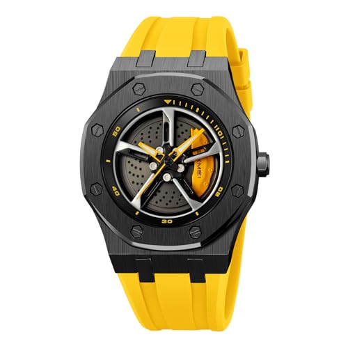 Image of SKMEI Men's Analog Sports Watch Waterproof LED Men's Watch New Wheels Rolling Creative Fashion Wristwatch 2359 (Yellow Silica Gel)
