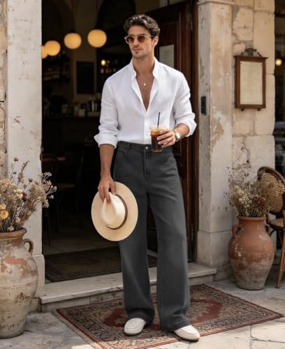 Image of Mens Bootcut Baggy Jeans Stretch Flared Wide Leg Old Money Jeans Lightweight Breathable Vintage Stylish Casual Denim Pants