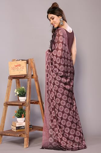 Image of MIRCHI FASHION Women Saree Chiffon Flower Print | Breathable Lightweight Sari for Office and Daily Use with Unstitched Blouse Piece (Available in 30 Styles)