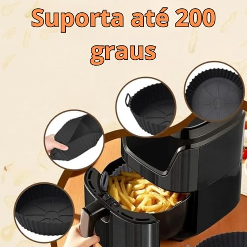 Kit 2 Formas de Silicone para Air Fryer, Resistente ao Calor, Antiaderente, com Alça, Reutilizável, Segura para Alimentos, Compatível com Forno e Microondas, Lavável na Lava-Louças