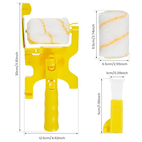Paint Edger Roller Brush, Multifunctional Hand-Held Clean-Cut Paint Edger Tool with 3 Roller and 2 Brush for Room Wall Ceiling Indoor Outdoor Painting (Long Handle) - Thumbnail 7