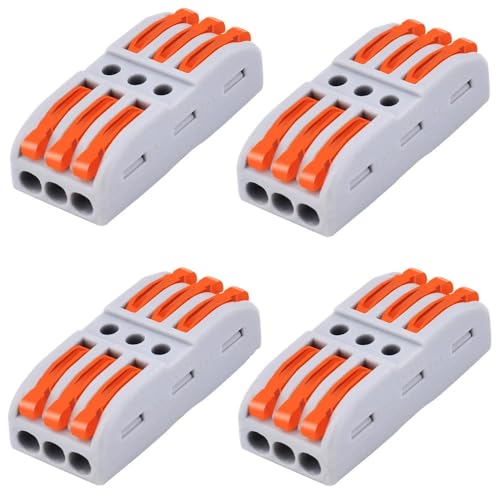 Image of ROBOWAY 4Pcs PCT-223-3 Lever Wire Connector, 3 In 3 Out Port Quick Connection Terminal Block for Electrical Wires, Compact Splicing Connector with ABS Copper, Reusable Easy Wiring Terminal (Pack of 4)