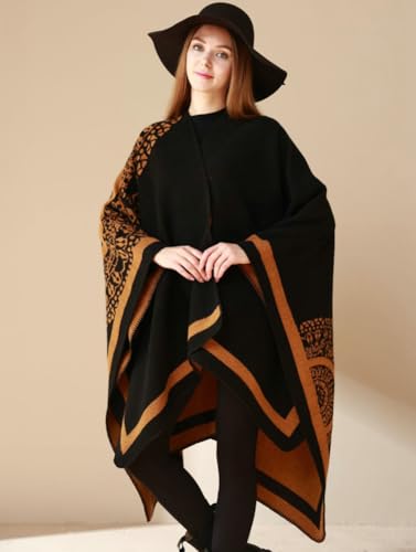 Rungion Women's Cashmere-like Reversible Shawl Scarf Winter Warm Cape Wrap Open Front Poncho Blanket Cardigan Coat3