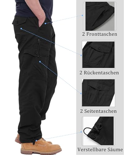 DUOLUVA Cargohose Männer Winter Arbeitshosen Herren Cargo Pants Männer Stretch Schwarz L