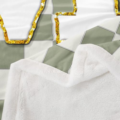 Image of Erosebridal Sage Green Checkered Sherpa Blanket Plaid Initial M Fuzzy Plush Throw Personalized Monogram Fleece Blanket for Kids Boys Girls,Fashion Grids Gingham Decor for Bed Couch Twin 60 inchx80 inch