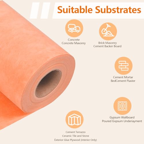 108 SQ FT Waterproofing Membrane for Bathroom Shower, 27.6mil, 3' 3" x 32.8FT Tile Flooring Underlayment Roll Under Ceramics, Natural Stone Tiles and LVT for Shower Wall, Bathroom Floors - Image 3