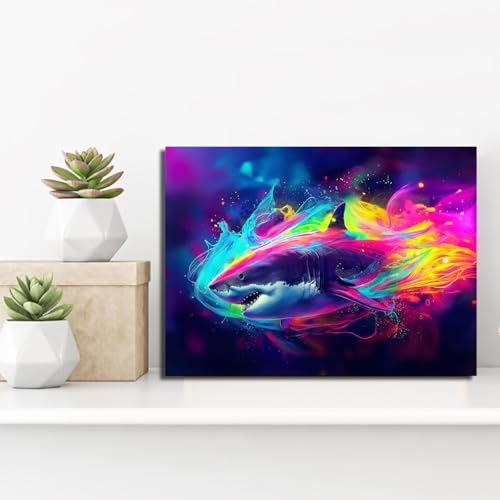 Affiche requin néon décoration salon moderne et chambre ado - 3