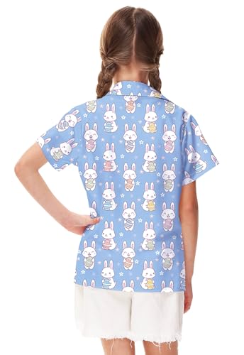 Image of Remimi Unisex Kids 4th of July Button Up Shirt Boys American Flag Print Hawaiian Beach Short Sleeve Tops 5-14 Years