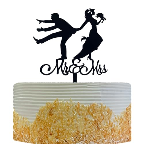 OIXCMNJQ Mr & Mrs Cake Topper, Funny Love Wedding Cake Topper in Black Acrylic