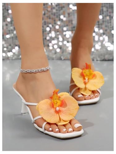 Image of MakeMeChic Women's Open Toe Floral Kitten Heels Flower Summer Beach Sandals