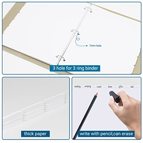 12 Pack 3 Ring Binder Dividers with 8 Tabs, Blank Write On, 3 Hole Punch Index Dividers, Paper Binder Dividers, 96 Dividers, Letter Size (White) image 6