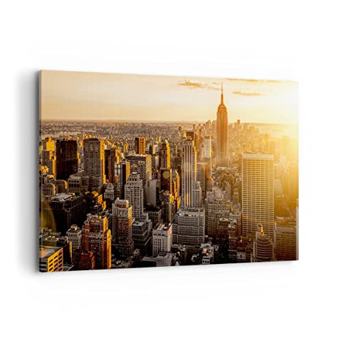 Deco Cadre Décoration Salon New York gratte-ciel manhattan Moderne Impression sur Toile 120x80cm Image Tableau Decoration Murale Chambre Horizontal Art Wall...